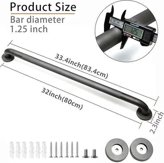 Rackickyer Shower Grab Bar, 2 Pack 32 Inch Gray Bathroom Grab Bar, 1.25" Diameter 304 Stainless Steel Anti-Slip Grab Bars for Bathtubs and Showers, Handicap Shower Grab Bar for Seniors Elderly - ModernBath