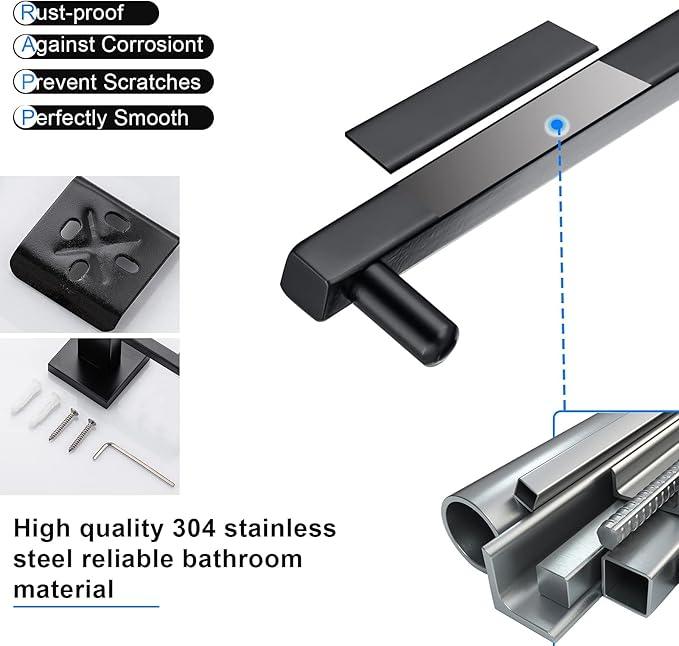 YACVCL 5 Pieces Black Bathroom Accessorie Set 23.6 Inch Towel Bar Set,SUS304Stainless Steel Bathroom Hardware Set,Wall Mounted Towel Holder Set for Bathroom - ModernBath