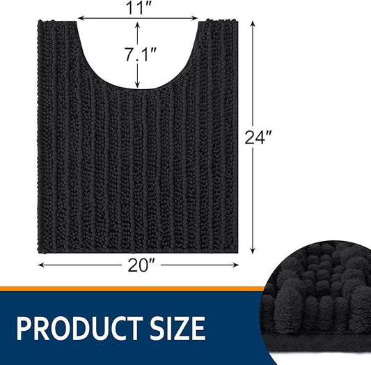 Smiry Bathroom Toilet Rugs U Shaped 24x20, Extra Soft Absorbent Non Slip Rubber Backing Chenille Contour Bath Rugs for Toilet, Machine Washable Contoured Bath Mats, Black - ModernBath