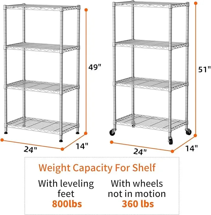 SINGAYE 4 Shelves Storage Shelf Wire Closet Bathroom Organizers Metal Pantry Kitchen Garage Shelving Unit Laundry Room Organization Home Rack Net Basket White with Wheels - ModernBath