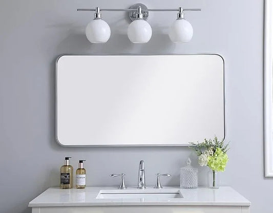 ARS Concepts Aura, Soft Corner Metal Rectangular Mirror 22X40 Inch in, Modern, Silver - ModernBath