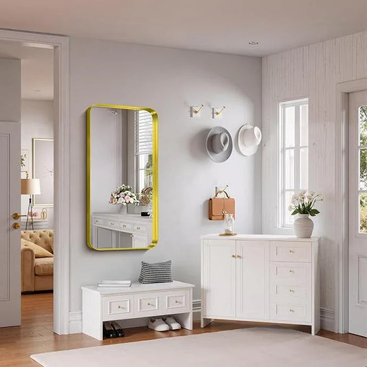 FORBATH 24x48 Inch Bathroom Mirror, Brushed Gold Deep Frame Narrow Wall Mirror with Rounded Corners, Anti-Rust Tempered Glass for Modern Farmhouse Vanity (Horizontal/Vertical) - ModernBath