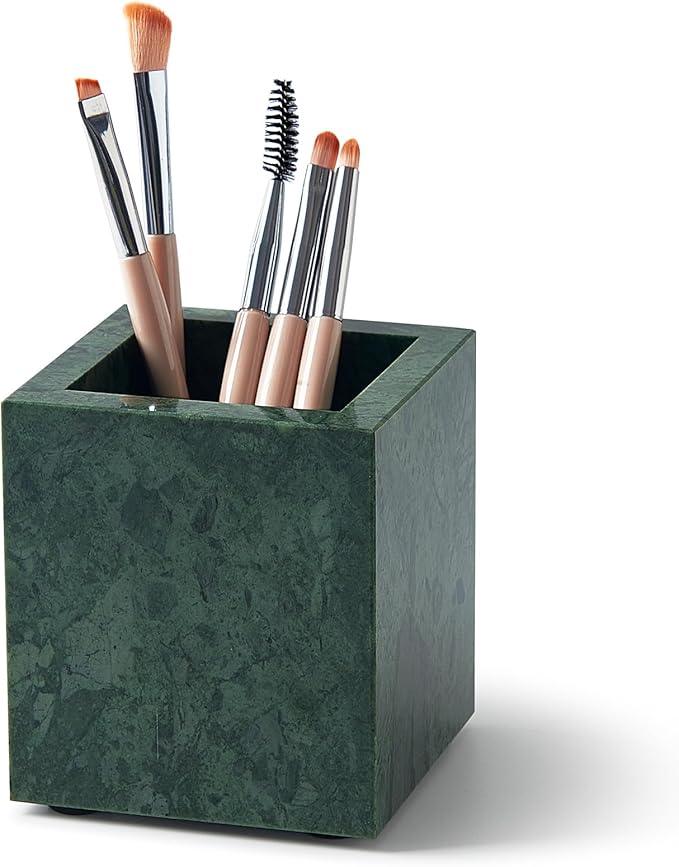Real Natural Marble Toothbrush Holder & Pen Holder & Makeup Brush Holder, Genuine Stone Rectangular Bathroom Tumbler Cup, Durable Office & Home Countertop Organizer - ModernBath