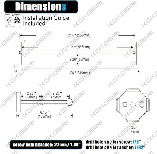 KOKOSIRI Bath Towel Bars Bathroom Double Towel Holder Rack for Toilet Kitchen 24 Inch Necklace Holder Chrome Stainless Steel B5005CH-L24 - ModernBath