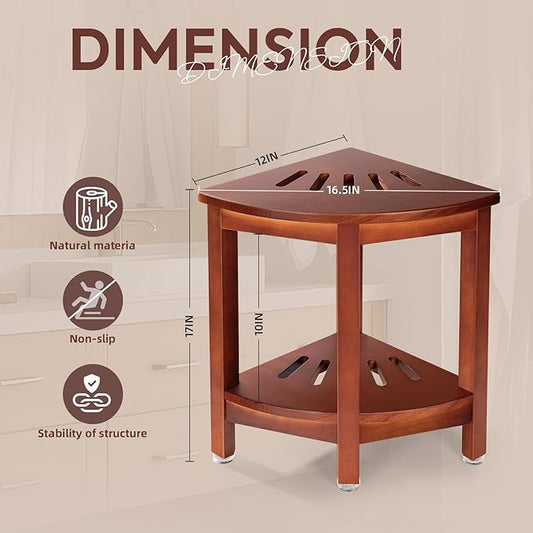 HouseJoy Corner Shower Bench with Shelf, 16.5" H Corner Shower Stool for Shaving Legs, Shower Foot Rest Waterproof Bathroom Bench -Bath Seat, Spa Foot Rest Shaving Stool Corner