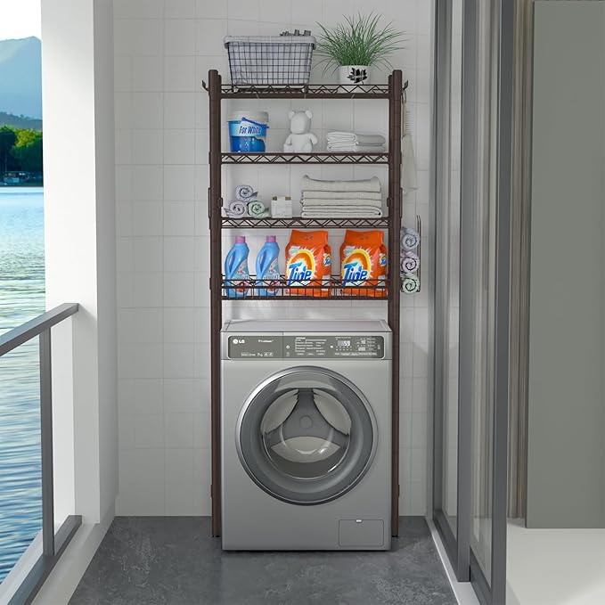 Hodonas Over Toilet Storage Shelf, 4-Tier Bathroom Organizer Storage Shelves Over The Toilet, Adjustable Over The Toilet Shelf Above Toilet Rack Freestanding Bathroom Space Saver Over Toilet, Espresso