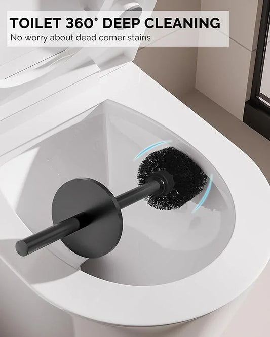 WZKALY Toilet Brush and Holder Set, Stainless Steel Toilet Bowl Brush with Lid, Rust Proof Toilet Cleaner Brush with Caddy, Durable Bristles, Splash Proof, Ideal for Bathroom(1 Pack, Matte Black) - ModernBath
