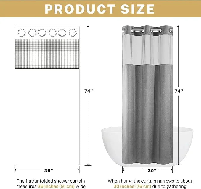 WONICY Small No Hook Shower Curtain with Snap in Liner, Polyester Textured Shower Curtain with Liner Set, Waterproof Washable Hotel Style Shower Curtains for Bathroom, 54Wx80H, Grey - ModernBath