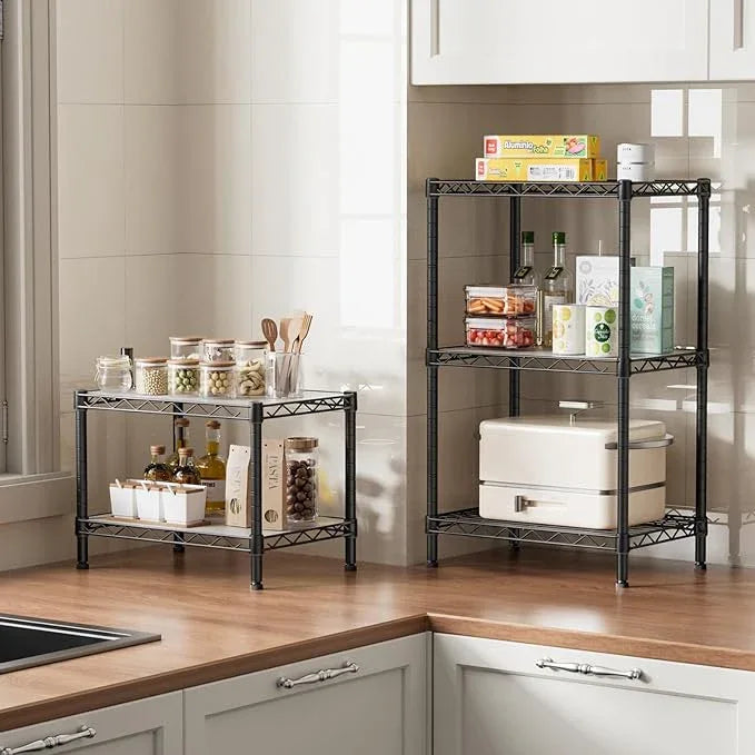 SINGAYE 2 Small Shelves Kitchen Storage Shelf Wire Shelving Unit Metal Shelf Adjustable Organizers Storage Shelving for Office Pantry Black 12" D X 18" W X 12" H - ModernBath