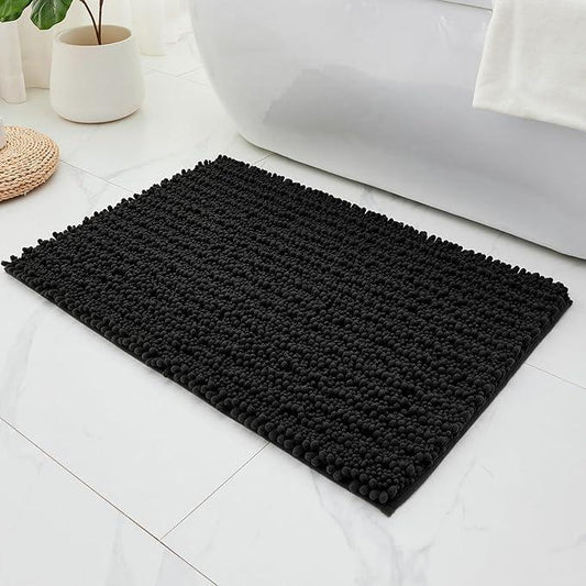 ILANGO Bathroom Rugs Black 36x24,Extra Soft Absorbent Chenille Bath Rugs,Thick Non-Slip Shaggy Bath Mat,Machine Washable Quick Dry Bath Mats for Bathroom Floor, Tub, Shower Accessories - ModernBath