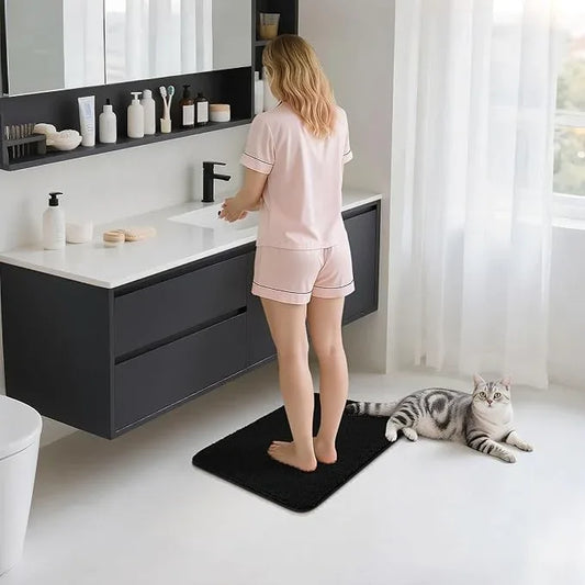 COSY HOMEER Bathroom Rugs Mat 16”x24” Absorbent Non-Slip Bath Mat Plush Shaggy Machine Washable Bath Rugs Soft Polyester Bath Mats for Bathroom Floor,Tub and Shower,Black - ModernBath
