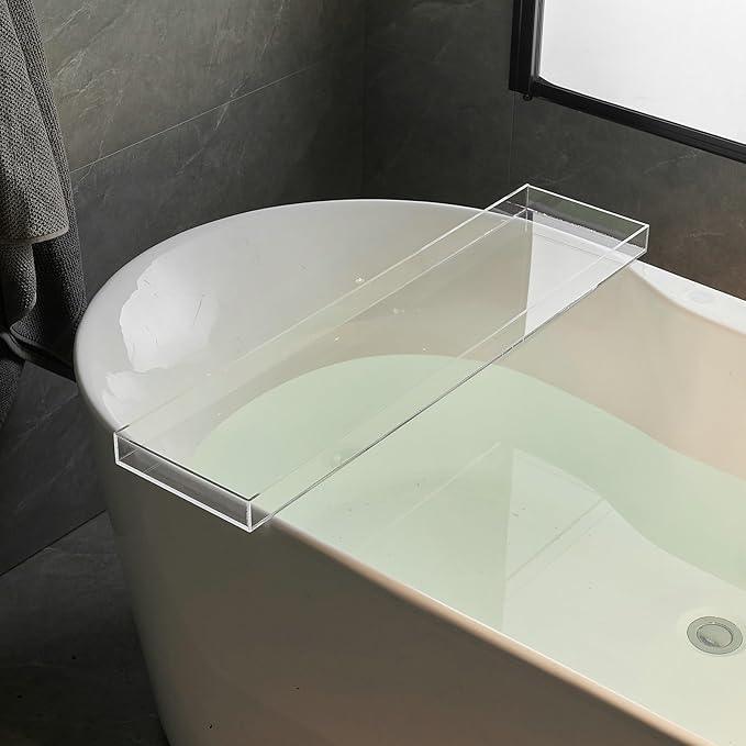 Clear Bathtub Tray AcrylicTub Rack - Bath Tub Shelf for Bathroom to Hold Book, Phone, Candle, Wine & Tablet - Waterproof Caddy Bathroom Accessories, Beelee BA0033 - ModernBath