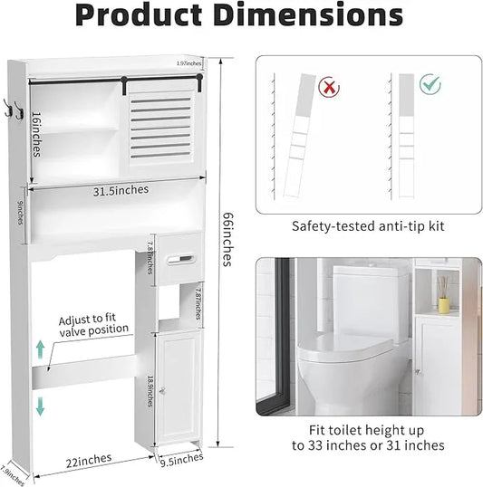 Coolfat Over The Toilet Storage Cabinet, Bathroom Storage Cabinet Organizer, Above Toilet Rack with Door and Adjustable Shelves, Space Saver for Restroom, Laundry (White Left Side) - ModernBath