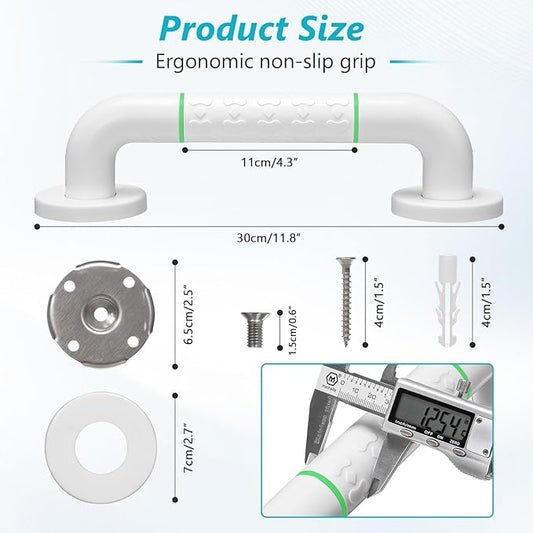 Grab Bars for Shower,2 Pack 12 Inch Shower Handle Bath Grab Rails with Anti-Slip Grip and Safety Luminous Circles,Stainless Steel Bath Handle Bathroom Grab Bar for Seniors, and Disability.