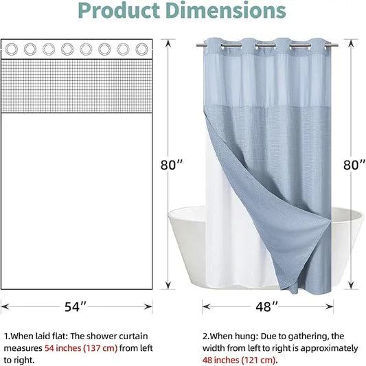 eachope ForstBlue No Hook Waffle Weave Shower Curtain with snap-in Liner Replacement, 230GSM Waterproof Fabric Hotel Shower Curtain Set for Bathroom, Through Mesh Top Window,54Wx80H - ModernBath