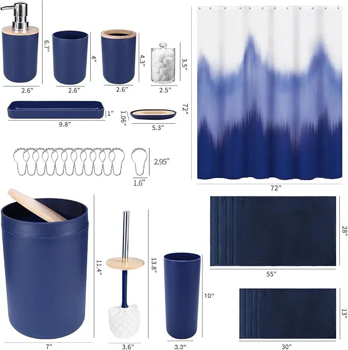 iMucci Bathroom Accessories Bathroom Sets with Shower Curtain, Bath Towel Set, Trash Can, Toilet Brush, Soap Dispenser, Bathroom Accessories Set Complete - ModernBath