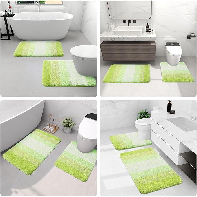 Arotive Microfiber Bathroom Rugs, Shaggy Soft and Absorbent Contour Toilet Rugs, Non-Slip, Thick Plush Machine Washable Dry Bath Mats for Toilet Base, 24x16, Light Green, Rectangular - ModernBath