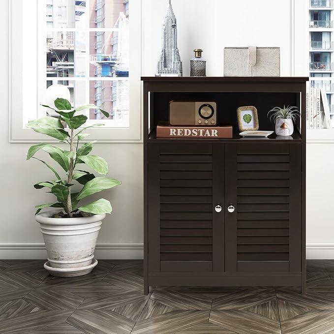 GLACER Bathroom Floor Cabinet, Wooden Storage Cabinet with Double Shutter Doors & 3-Position Adjustable Shelf, Side Storage Organizer, 23.5 x 12 x 31.5 inches (Espresso) - ModernBath