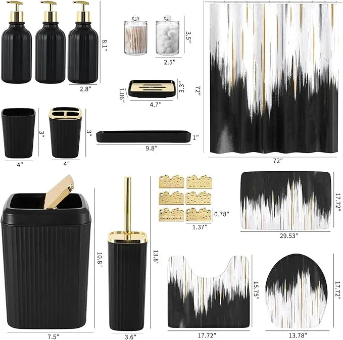 WSBArt 32PCS Bathroom Sets with Shower Curtain and Rugs-Purple Bathroom Accessories,Non Slip Bathroom Rugs Set with Toilet Lid Cover, Waterproof Shower Curtain, 3PC Soap Dispenser with Trash Can - ModernBath