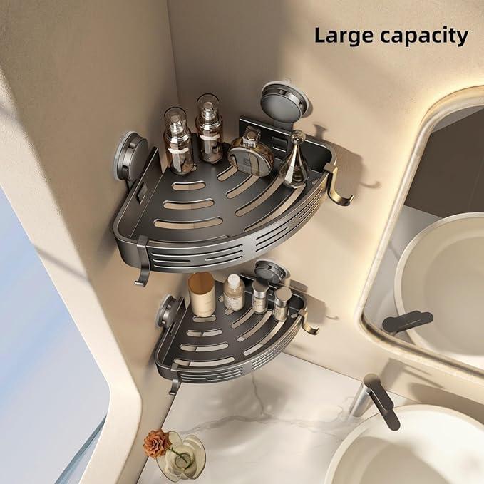 VOLPONE Shower Caddy Corner Suction Cup Shelf Corner No Drilling Bathroom Shower Organizer Storage Rack Adhesive (3-Pack, gray) - ModernBath