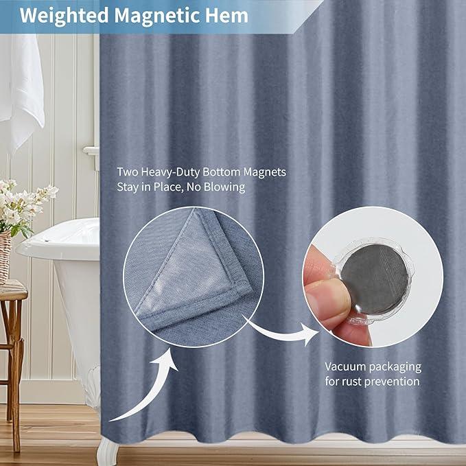 THAIGEE 2-in-1 Waterproof Long Fabric Shower Curtain or Liner,Linen Textured,78 Inch Breathable TPU & Washable Bathroom Shower Curtain Set with 12 Plastic Hooks,Modern,72"x78" Blue Gray - ModernBath