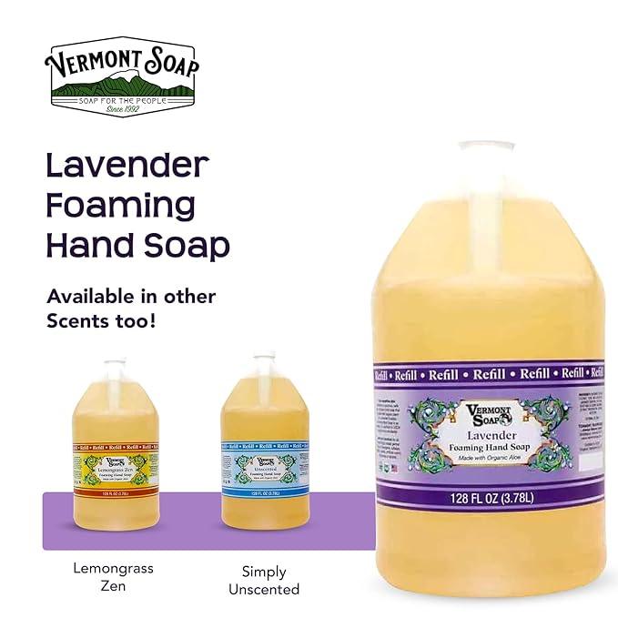 VERMONT SOAP Organics Foaming Hand Soap, Liquid Soap with Pre-diluted Formula - Ready to Use Hand Soap Lavender With Convenient and Economical Gallon Refill - ModernBath