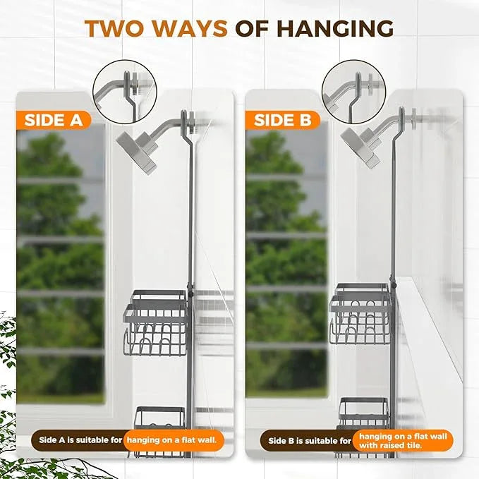 REINHARDT Adjustable Shower Caddy Hanging Split Shower Caddy for Handheld Showerheads, Rustproof Shower Organizer with Hooks for Razors Over the Head Caddy with Soap Holder Bathroom Accessories, Grey - ModernBath