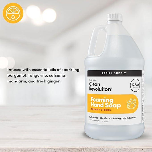 Clean Revolution Foaming Hand Soap Refill Supply Container, Ready to Use Formula, Dreamy Citrus Fragrance, Gluten Free, 128 Fl. Oz - ModernBath