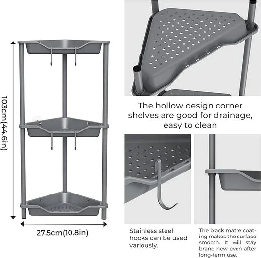 ODesign 3 Tier Floor Standing Corner Shower Caddy Organizer Plastic Metal Splicing Shelf Storage Rack for Bathroom - ModernBath
