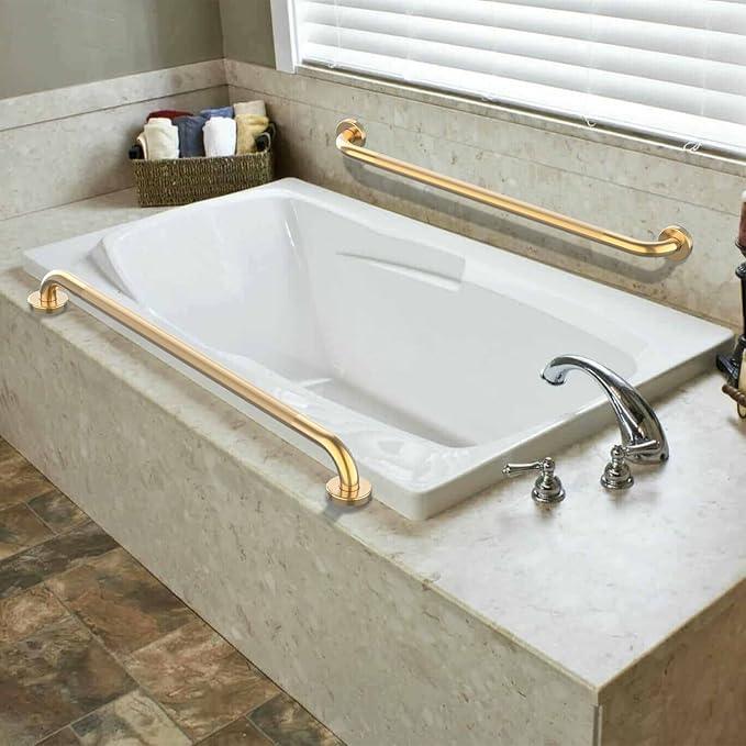 32 Inch Anti Slip Shower Grab Bar Gold, Munzong 2 Pack Bathroom Grab Bar, Knurled Bathroom Balance Bar,Safety Hand Rail Support Handicap Elderly Injury Senior Assist Bath Handle - ModernBath