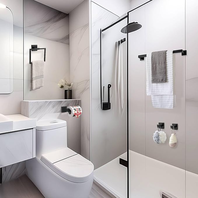 10 Pieces Bathroom Hardware Accessories Set Black Towel Bar Set Towel Holder Racks Set for Bathroom,SUS304 Stainless Steel,Wall Mounted 23.6-Inch