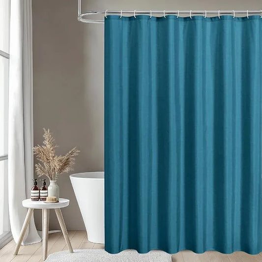 THAIGEE 2-in-1 Waterproof Fabric Shower Curtain or Liner,Linen Textured,Breathable TPU & Washable Bathroom Shower Curtain Set with 12 Plastic Hooks,Modern,72"x72" Oceanblue - ModernBath