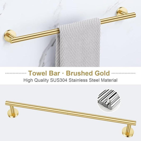 Lairuier 5 Pieces Brushed Gold Bathroom Accessories Set, 23.6 Inch Bath Towel Bar Set, SUS304 Stainless Steel Bathroom Hardware Set Round Toilet Paper Holder Set Wall Mounted - ModernBath