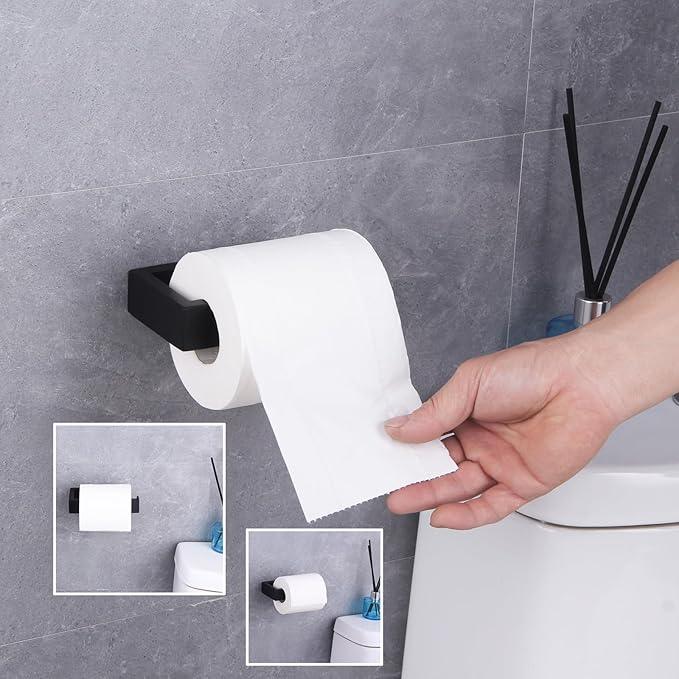 GERZWY Bathroom Accessory 2-Piece Set SUS 304 Stainless Steel Toilet Paper Holder Towel Ring Wall Mount, Matte Black HG1708-2BK - ModernBath