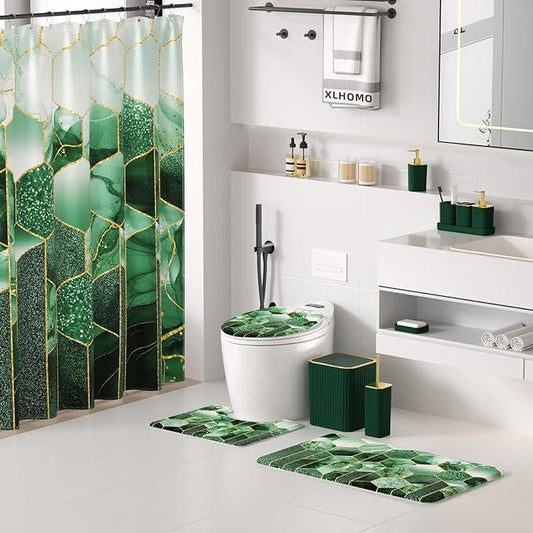 XLHOMO Bathroom Set - 26PC Bathroom Set with Shower Curtain and Rugs, Bathroom Accessory Set, Dark Green Bathroom Accessories Set, Trash Can & Soap Dispenser - ModernBath
