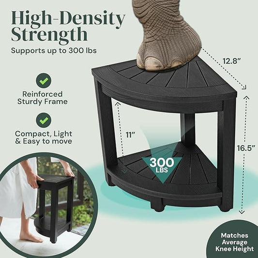 ROHKEX Plastic Corner Shower Stool - Black, Plastic - Shaving Seat & Shower Stool for Shaving Legs - Non-Slip Feet & Waterproof Bench - Space-Saving Storage & Corner Bench, Home Decor Gifts Idea - ModernBath
