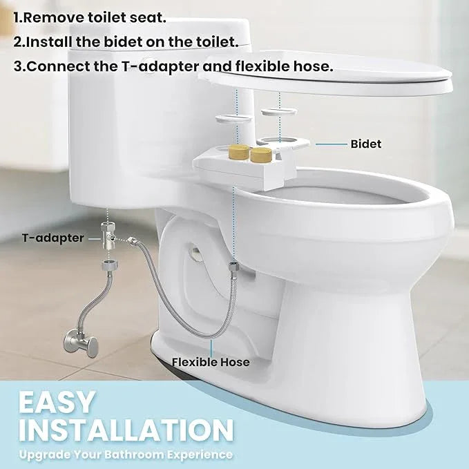Terapaton Toilet Bidet With Left/Right Side Reversible Design, Fresh Water, Non-Electric, Toilet Bidet Attachment, Right/Left Hand Side with Dual Nozzle, Self-Clean, Easy to Install (Bamboo Knob) - ModernBath
