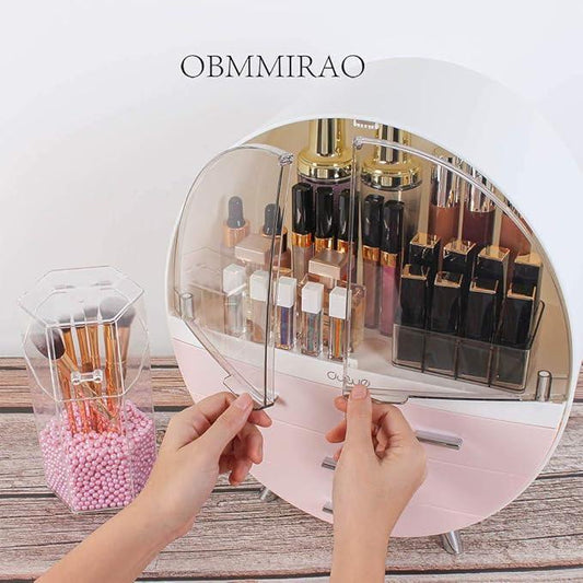 OBMMIRAO Elegant Dustproof Makeup Storage Organizer Box, Waterproof Large Cosmetics Organizer Storage with Drawers Skincare Cosmetic Display Cases for Countertop Bathroom Dresser Dedroom - ModernBath