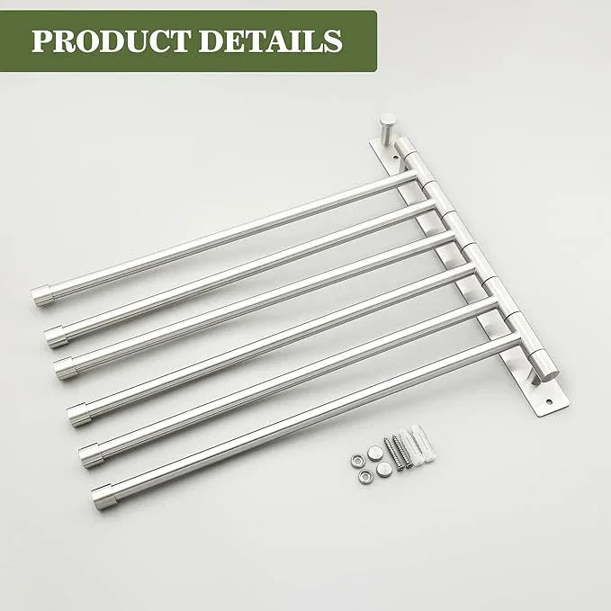 Alise Swivel Towel Rack, SUS304 Stainless Steel 6 Arms Towel Bar, Space Saving Swing Out Towel Bar with Hook, Towel Racks Wall Mounted for Bathroom, Brushed Nickel - ModernBath
