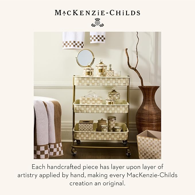 MACKENZIE-CHILDS Glass Tissue-Box Cover, Boutique Bathroom Decor, Brown-and-White Mocha Check