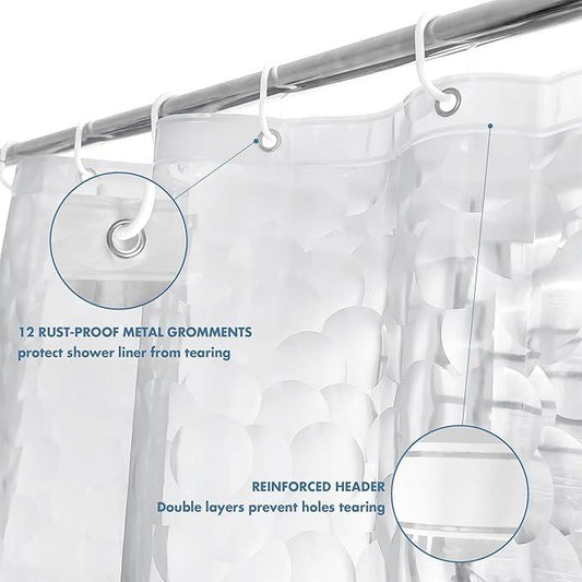 WELTRXE EVA 8G Shower Curtain Liner, 72x72 Inch 3D Clear Bubble Heavy Duty Waterproof Shower Curtain Liner with Magnets Thick Plastic Shower Curtains Weighted Bathroom Shower Liner, 12 Hooks - ModernBath