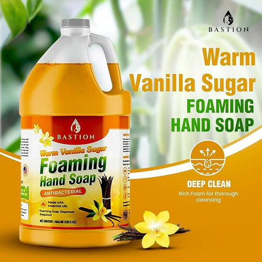 Bastion Foaming Hand Soap - Foam Hand Wash Refill for Bath And Body Works, Dial, Method, Michel, JR Watkins, Dove - Warm Vanilla Sugar w/Essential Oils Bulk Bottle 4 X Gallons (512 0z.) - ModernBath