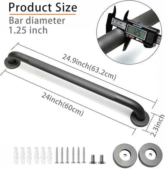 Rackickyer Shower Grab Bar, 2 Pack 24 Inch Gray Bathroom Grab Bar, 1.25" Diameter 304 Stainless Steel Anti-Slip Grab Bars for Bathtubs and Showers, Handicap Shower Grab Bar for Seniors Elderly - ModernBath