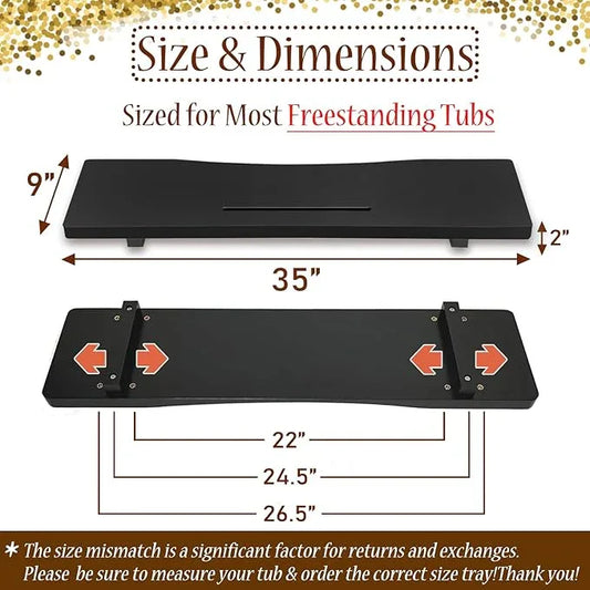 Stylish Black Bamboo Bathtub Tray Caddy with Adjustable Legs, Minimalistic Design Bath Tray for Tub, Bathtub Accessories, Fits Most Free Standing Bath Tubs, Idea for Women - ModernBath