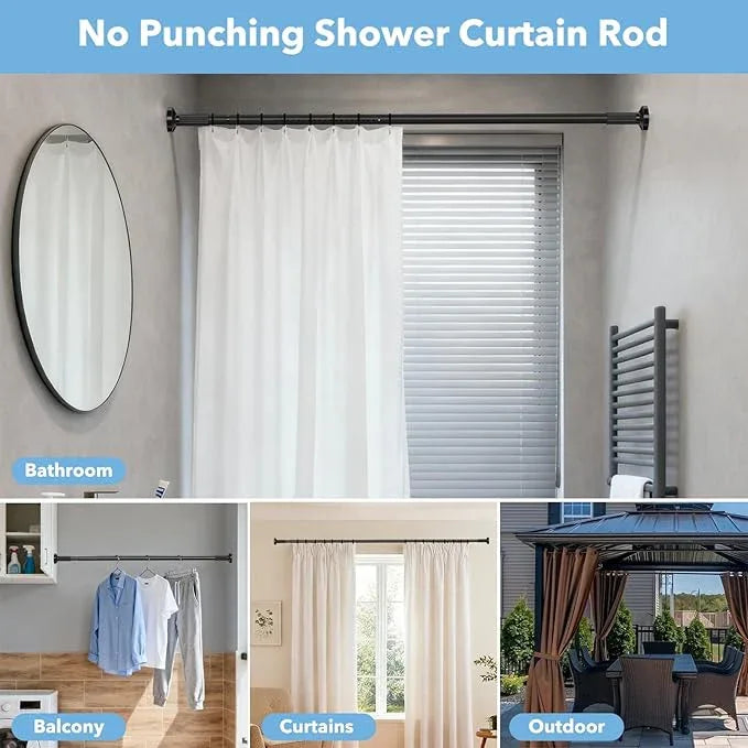 Tension Curtain Rod 51–128 In (4.25–10.67 ft),Extra Long Outdoor Curtain Rod for Window or Bathroom Patio,Easy to Install No Drilling Never Rust,Heavy Duty Adjustable Spring Shower Rod - ModernBath