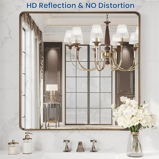 WEER Bronze Bathroom Mirror 36x36 Inch, Farmhouse Oil Rubbed Frame for Wall, Aluminum Alloy Brushed Metal, Vanity, Tempered Glass, Anti-Rust (Horizontal/Vertical) - ModernBath