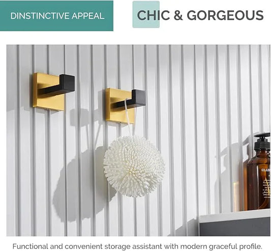Angle Simple Towel Hook Black & Gold 2 Pack, 304 Stainless Steel Coat Hook, Robe Hook Bathroom - ModernBath