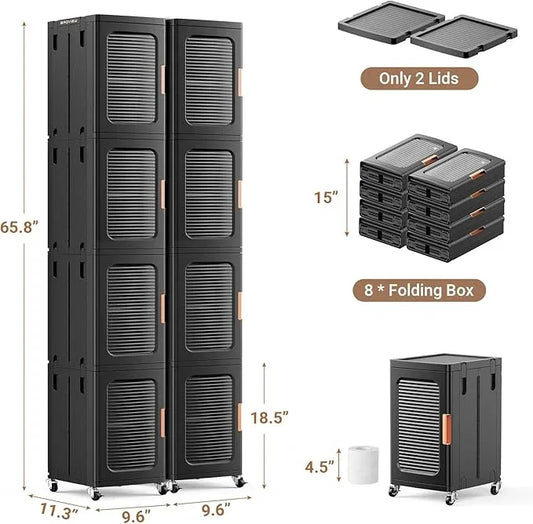 BROVIEW 8-Tier Tall Narrow Storage Cabinet Organizer, Slim Bathroom Cabinets with Adjustable Shelves and Doors, Plastic Kitchen Pantry Organizers and Storages for Small Space, Laundry, Black - ModernBath