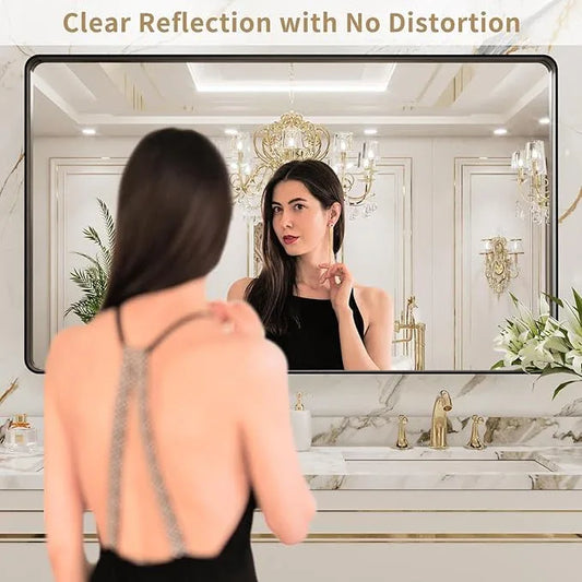 LOAAO 50X30 Inch Black Metal Framed Bathroom Mirror for Wall, Matte Black Bathroom Vanity Mirror Farmhouse, Large Rounded Rectangle Mirror, Anti-Rust, Tempered Glass, Hangs Horizontally or Vertically - ModernBath
