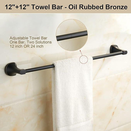 BGL 4 Piece ORB Bathroom Hardware Set - Wall Mounted Bathroom Accessories Set with Towel Bar, Towel Ring, Toilet Paper Holder, Robe Hook - Rustproof Bathroom Towel Bar Set - ModernBath